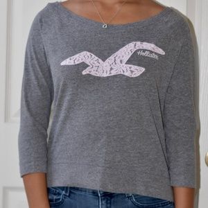 Hollister Bird Pink Lace and Grey Mid Sleeve Shirt